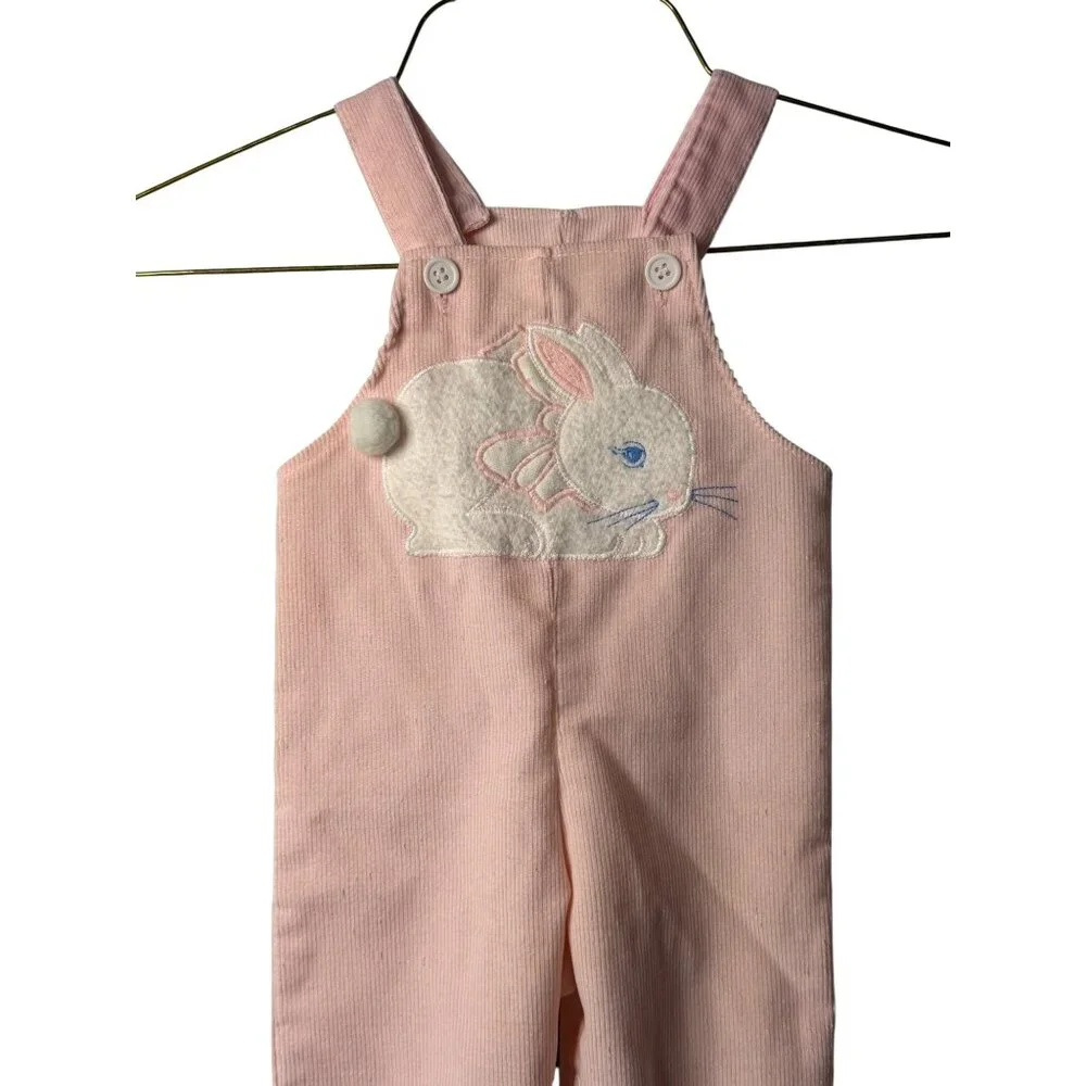 Vintage Buster Brown Baby Girl 3-6M Corduroy Overall Jumpsuit Fuzzy Bunny Rabbit